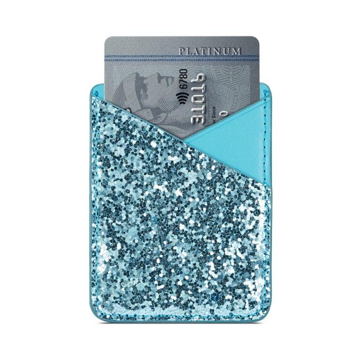 MUXMA  Sequin Leather Pocket Card Mini Mobile Phone Case 3M Plastic Credit Card Mobile Phone Back Stickers Card Package Card Sets (Blue)