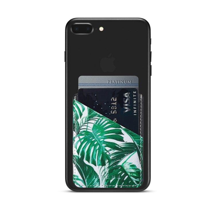 MUXMA  Tropical Leaves Leather Pocket Card Mini Mobile Phone Case 3M Plastic Credit Card Mobile Phone Back Stickers Card Sets (Black)