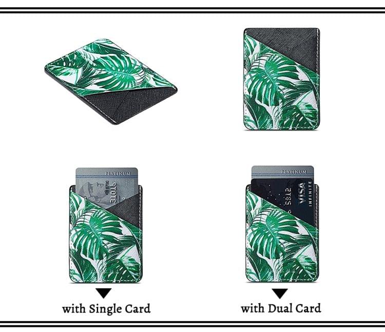 MUXMA  Tropical Leaves Leather Pocket Card Mini Mobile Phone Case 3M Plastic Credit Card Mobile Phone Back Stickers Card Sets (Black)