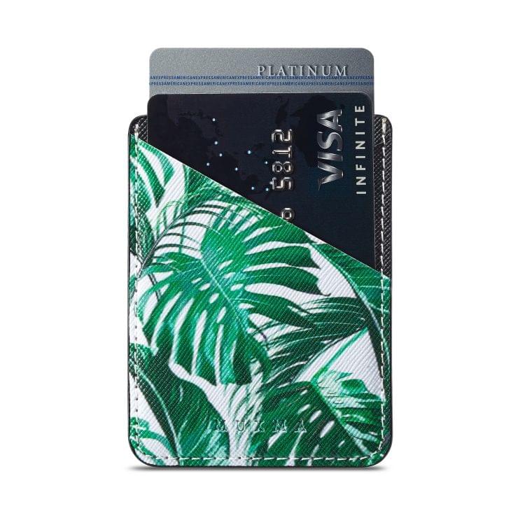 MUXMA  Tropical Leaves Leather Pocket Card Mini Mobile Phone Case 3M Plastic Credit Card Mobile Phone Back Stickers Card Sets (Black)