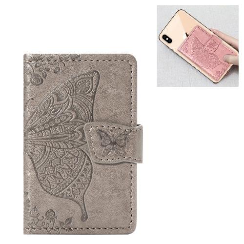 Mobile Phone Universal Embossed Butterfly Card Slot & Wallet & Holder & Photo Frame (Grey)