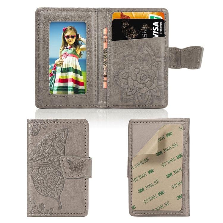 Mobile Phone Universal Embossed Butterfly Card Slot & Wallet & Holder & Photo Frame (Grey)