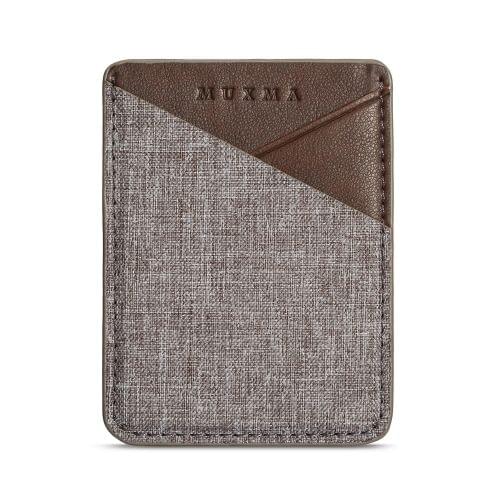 MUXMA Canvas Leather Pocket Card Mini Mobile Phone Case 3M Plastic Credit Card Set (Brown)