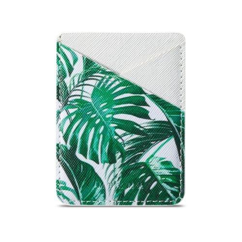 MUXMA  Tropical Leaves Leather Pocket Card Mini Mobile Phone Case 3M Plastic Credit Card Mobile Phone Back Stickers Card Sets (White)