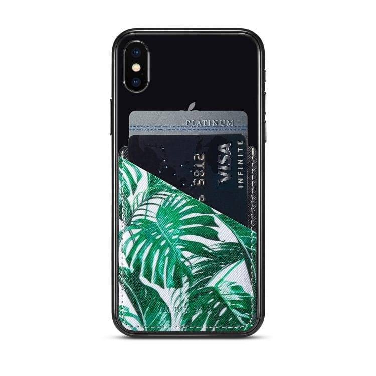 MUXMA  Tropical Leaves Leather Pocket Card Mini Mobile Phone Case 3M Plastic Credit Card Mobile Phone Back Stickers Card Sets (White)