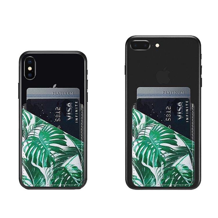 MUXMA  Tropical Leaves Leather Pocket Card Mini Mobile Phone Case 3M Plastic Credit Card Mobile Phone Back Stickers Card Sets (White)
