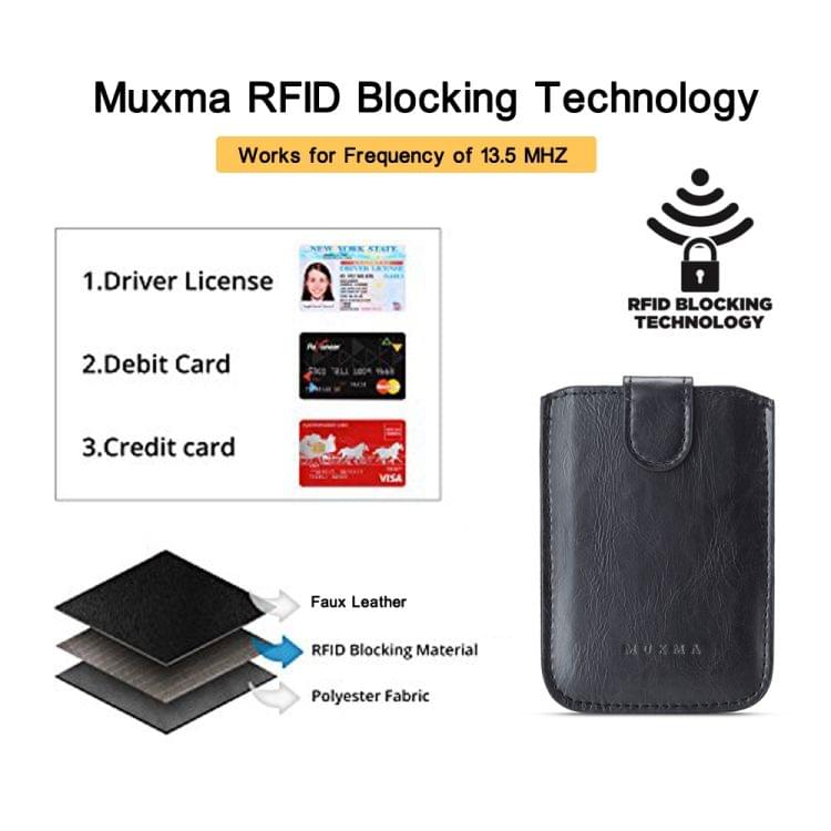 MUXMA RFID Blocking Leather Pocket Card 5 Card Pack Mobile Shell 3M Plastic Credit Card Set (Black)