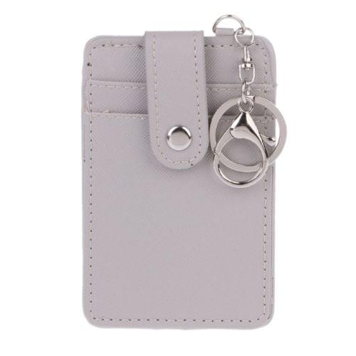 Mini Women Card Holder Portable ID Card Holder Bus Cards Cover with Keychain(Gray)