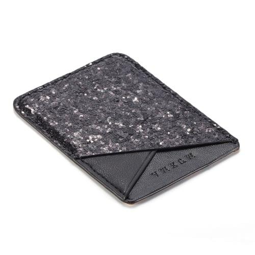 MUXMA  Sequin Leather Pocket Card Mini Mobile Phone Case 3M Plastic Credit Card Mobile Phone Back Stickers Card Package Card Sets (Black)
