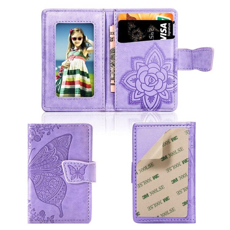 Mobile Phone Universal Embossed Butterfly Card Slot & Wallet & Holder & Photo Frame (Purple)