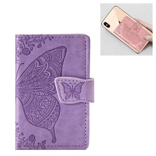 Mobile Phone Universal Embossed Butterfly Card Slot & Wallet & Holder & Photo Frame (Purple)