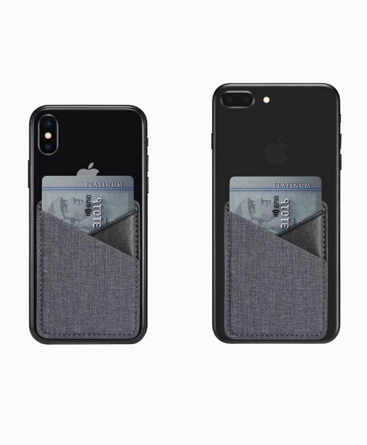 MUXMA Canvas Leather Pocket Card Mini Mobile Phone Case 3M Plastic Credit Card Set (Black)