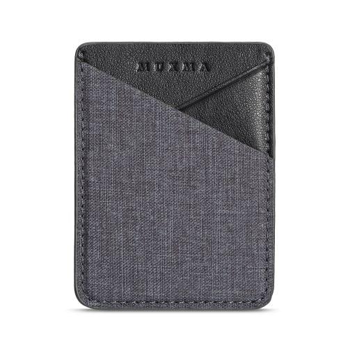 MUXMA Canvas Leather Pocket Card Mini Mobile Phone Case 3M Plastic Credit Card Set (Black)