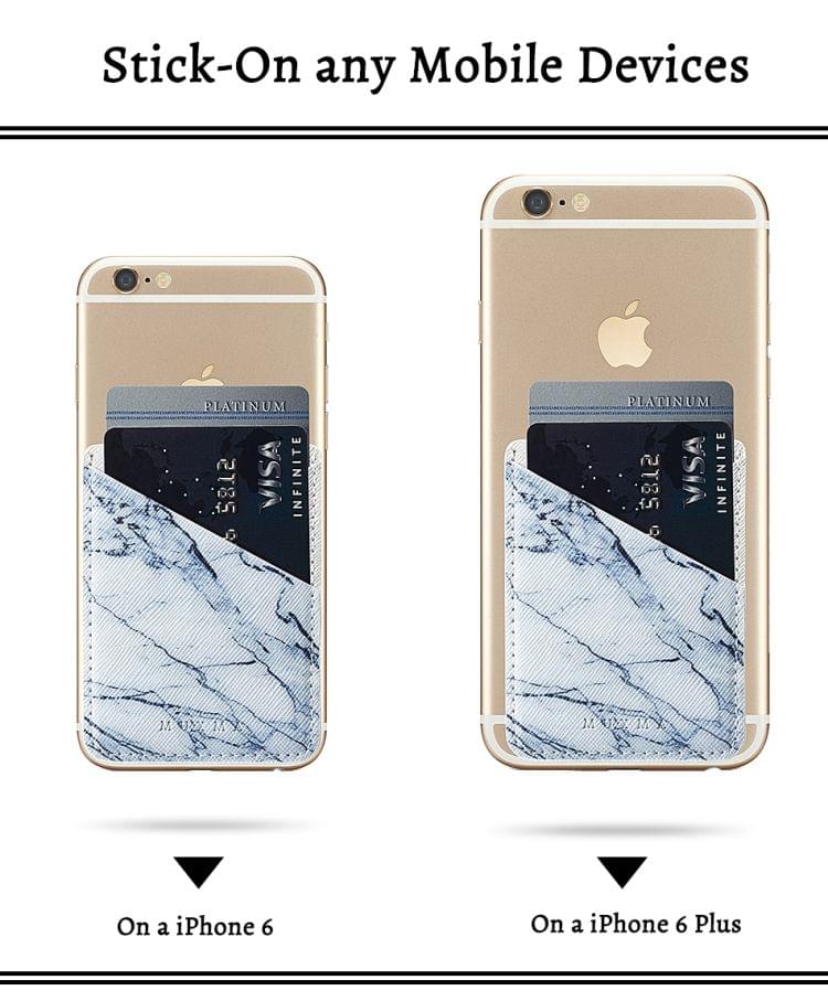 MUXMA  White Marble Leather Pocket Card Mini Mobile Phone Case 3M Plastic Credit Card Mobile Phone Back Stickers Card Package Card Sets (Black)