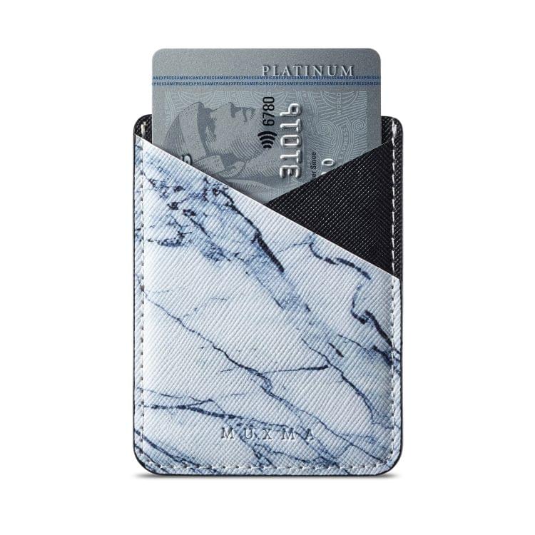 MUXMA  White Marble Leather Pocket Card Mini Mobile Phone Case 3M Plastic Credit Card Mobile Phone Back Stickers Card Package Card Sets (Black)