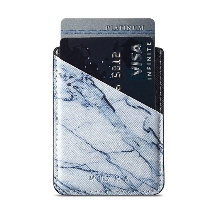MUXMA  White Marble Leather Pocket Card Mini Mobile Phone Case 3M Plastic Credit Card Mobile Phone Back Stickers Card Package Card Sets (Black)