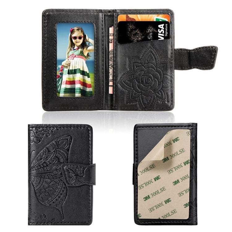 Mobile Phone Universal Embossed Butterfly Card Slot & Wallet & Holder & Photo Frame (Black)
