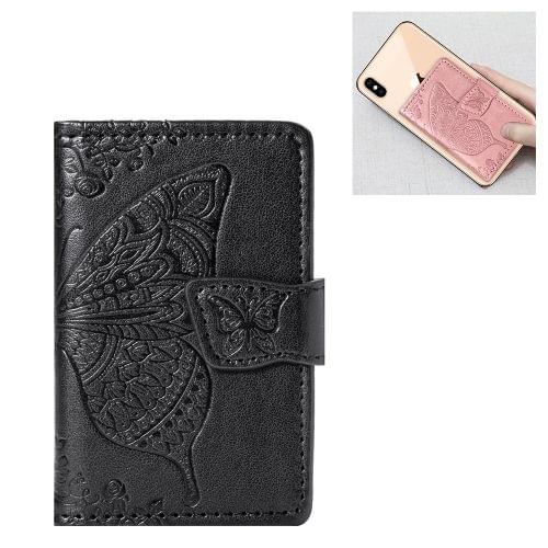 Mobile Phone Universal Embossed Butterfly Card Slot & Wallet & Holder & Photo Frame (Black)