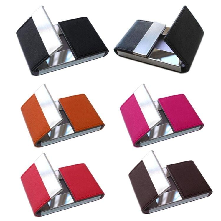 Double Open Stainless Steel Litchi Texture Card Case Card Holder(Coffee)