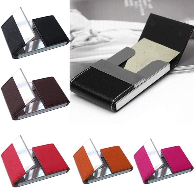 Double Open Stainless Steel Litchi Texture Card Case Card Holder(Coffee)