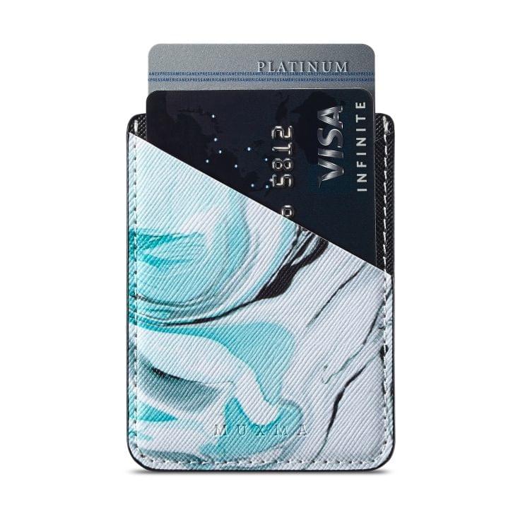 MUXMA  Emerald Marble Leather Pocket Card Mini Mobile Phone Case 3M Plastic Credit Card Mobile Phone Back Stickers Card Sets (Black)