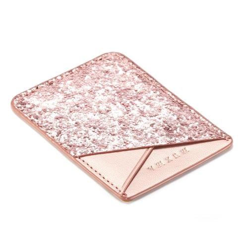 MUXMA  Sequin Leather Pocket Card Mini Mobile Phone Case 3M Plastic Credit Card Mobile Phone Back Stickers Card Package Card Sets (Pink)
