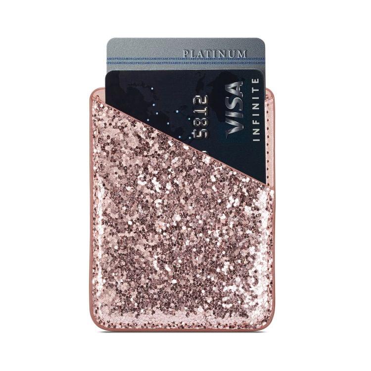 MUXMA  Sequin Leather Pocket Card Mini Mobile Phone Case 3M Plastic Credit Card Mobile Phone Back Stickers Card Package Card Sets (Pink)