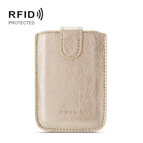 MUXMA RFID Blocking Leather Pocket Card 5 Card Pack Mobile Shell 3M Plastic Credit Card Set (Gold)