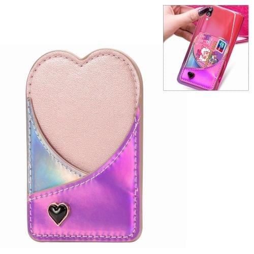 Mobile Phone Universal Laser Color Changing Loving Heart Card Slot & Wallet & Holder & Photo Frame (Pink)