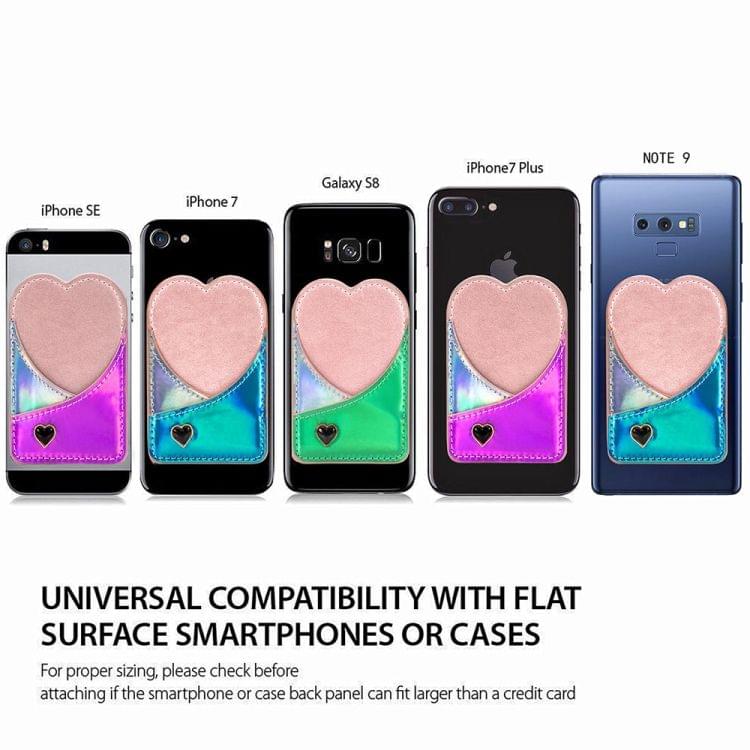 Mobile Phone Universal Laser Color Changing Loving Heart Card Slot & Wallet & Holder & Photo Frame (Pink)