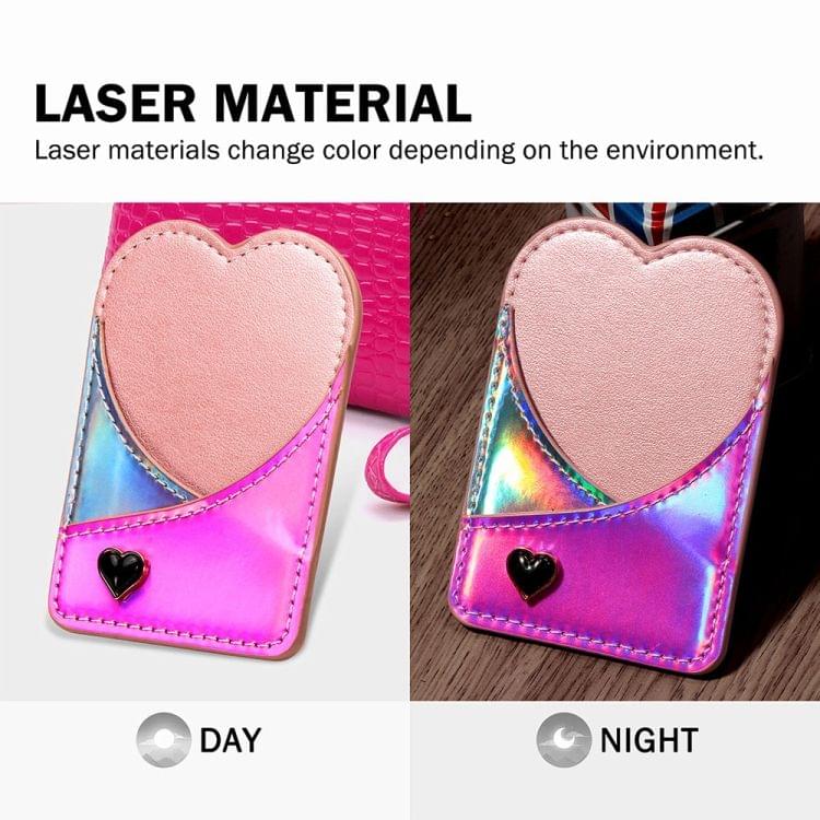 Mobile Phone Universal Laser Color Changing Loving Heart Card Slot & Wallet & Holder & Photo Frame (Pink)