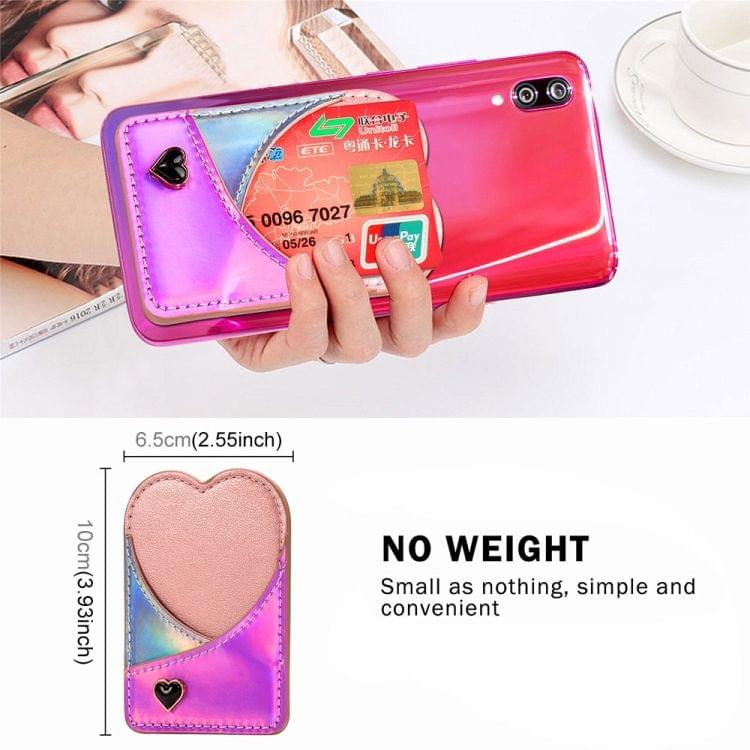 Mobile Phone Universal Laser Color Changing Loving Heart Card Slot & Wallet & Holder & Photo Frame (Pink)