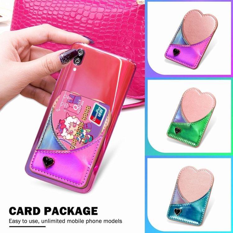 Mobile Phone Universal Laser Color Changing Loving Heart Card Slot & Wallet & Holder & Photo Frame (Pink)