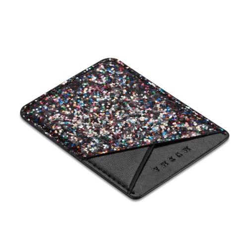 MUXMA Color Sequined Pocket Card Mini Mobile Phone Shell 3M Plastic Credit Card Holder (Black)