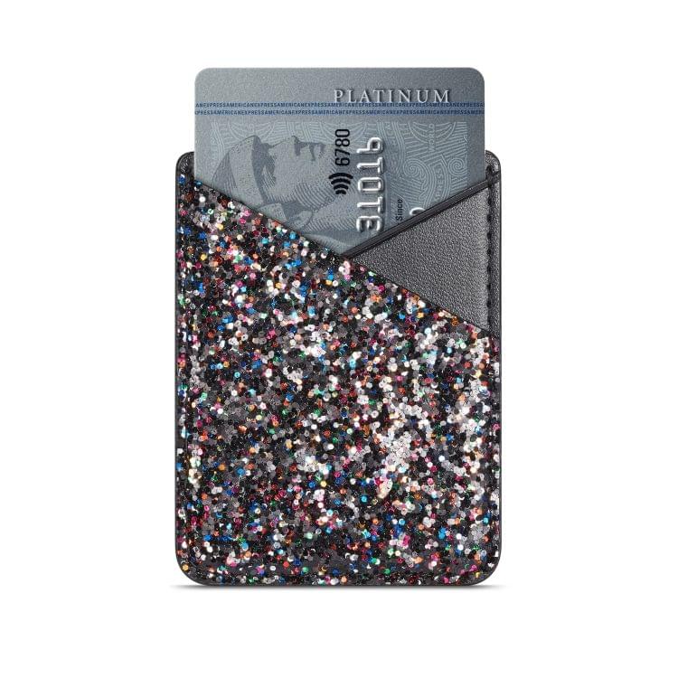 MUXMA Color Sequined Pocket Card Mini Mobile Phone Shell 3M Plastic Credit Card Holder (Black)