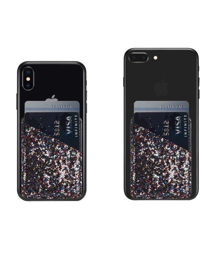 MUXMA Color Sequined Pocket Card Mini Mobile Phone Shell 3M Plastic Credit Card Holder (Black)