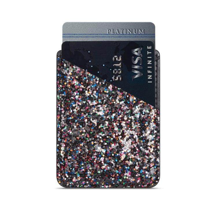 MUXMA Color Sequined Pocket Card Mini Mobile Phone Shell 3M Plastic Credit Card Holder (Black)