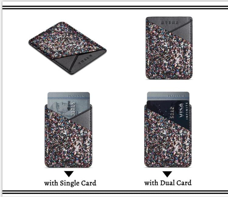 MUXMA Color Sequined Pocket Card Mini Mobile Phone Shell 3M Plastic Credit Card Holder (Black)