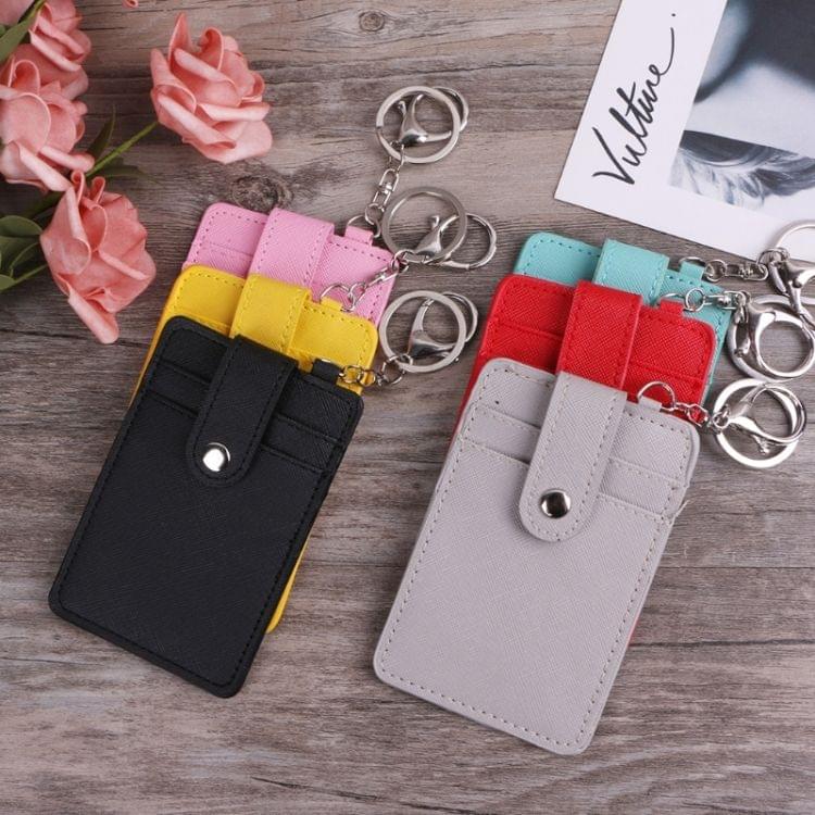 Mini Women Card Holder Portable ID Card Holder Bus Cards Cover with Keychain(Black)