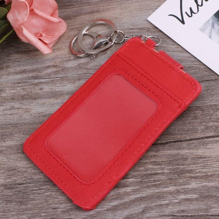 Mini Women Card Holder Portable ID Card Holder Bus Cards Cover with Keychain(Pink)