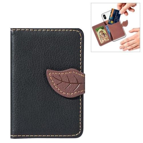 Mobile Phone Universal Leaf multi-function Card Slot & Wallet & Holder & Photo Frame (Black)