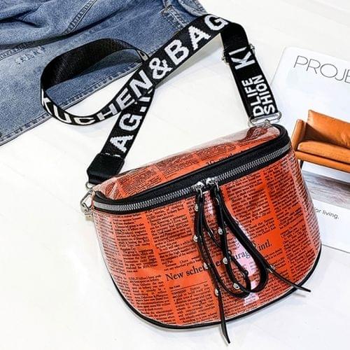 Fashion Newspaper Printing Plastic Transparent Jelly Waist Chest Bag Dual-zipper Single Shoulder Bag Messenger Bag (Orange)