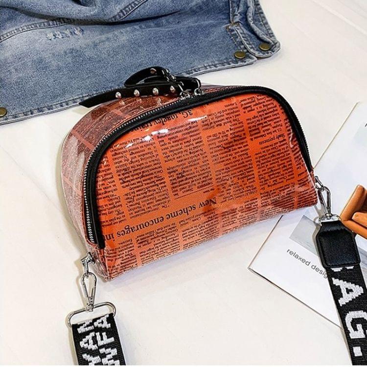 Fashion Newspaper Printing Plastic Transparent Jelly Waist Chest Bag Dual-zipper Single Shoulder Bag Messenger Bag (Orange)