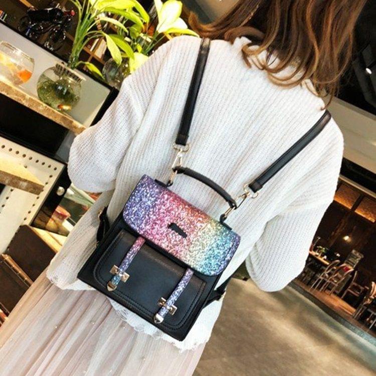 Sequin Multifunction Casual Single & Double Shoulders Bag Ladies Handbag Messenger Bag (Black)