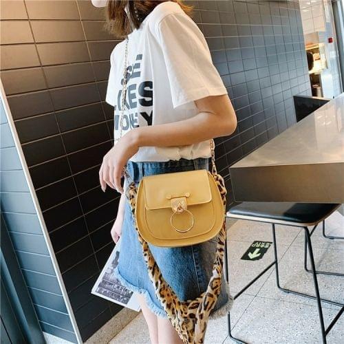 Scarf Small Ring Lock Buckle PU Leather Chain Single Shoulder Bag Ladies Handbag Messenger Bag (Yellow)