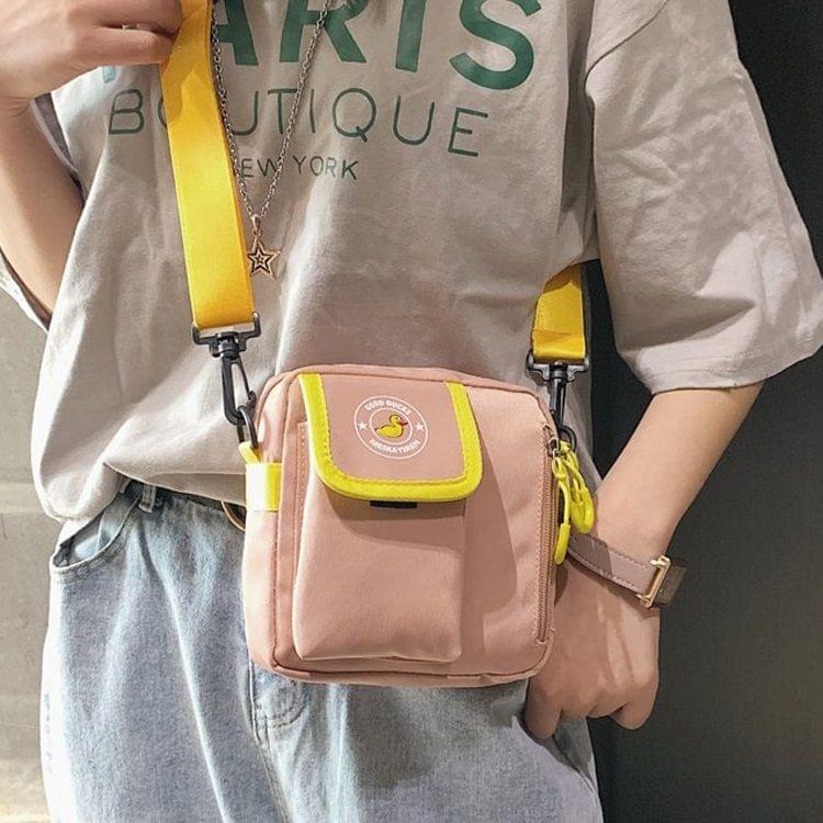 Ducks Pattern Color Matching Nylon Single Shoulder Bag Ladies Handbag Messenger Bag (Pink)