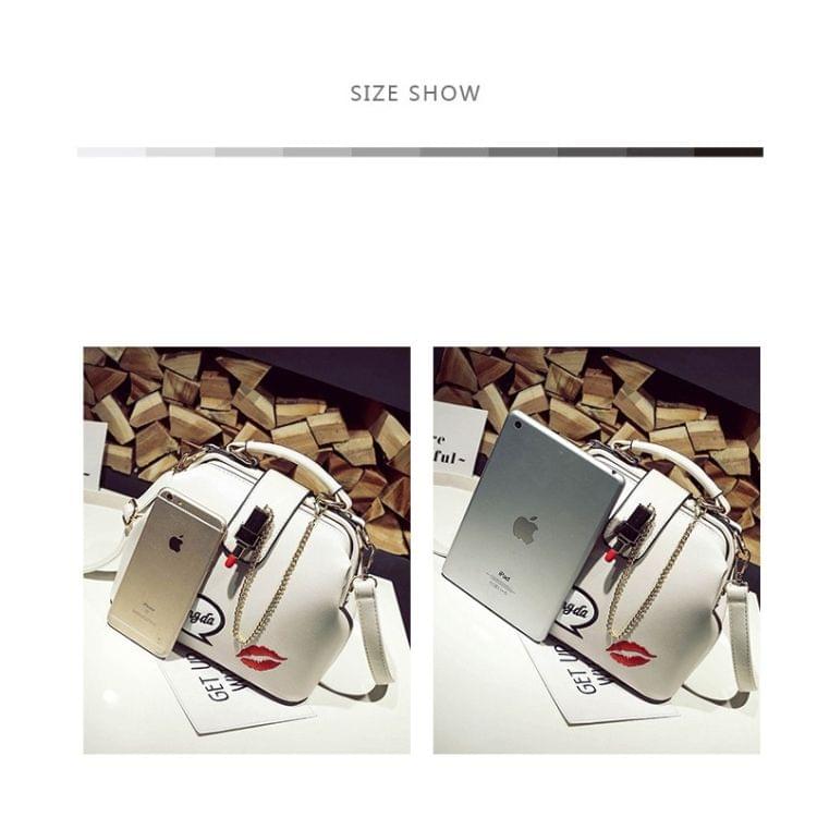 Embroidered Lipstick Doctor Bag Ladies Shoulder Bag Red Lip Handbag S (White)