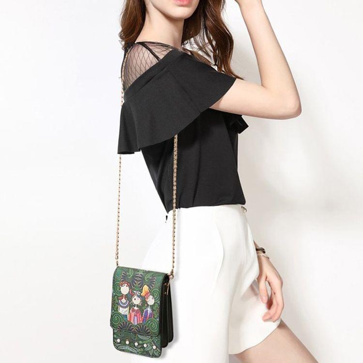 Modern Girls Pattern Leisure Fashion PU Leather Chain Slant Shoulder Bag (Green)