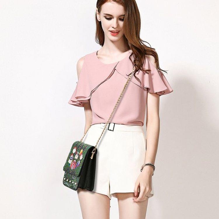 Modern Girls Pattern Leisure Fashion PU Leather Chain Slant Shoulder Bag (Green)