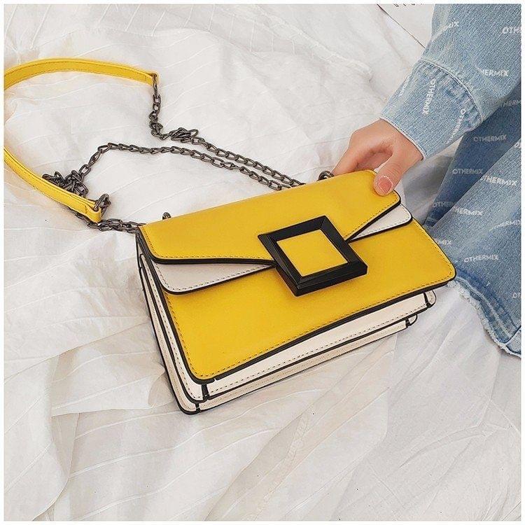 Color Matching Small Square Bag Handbag Single Shoulder Bag Messenger Bag (Yellow)